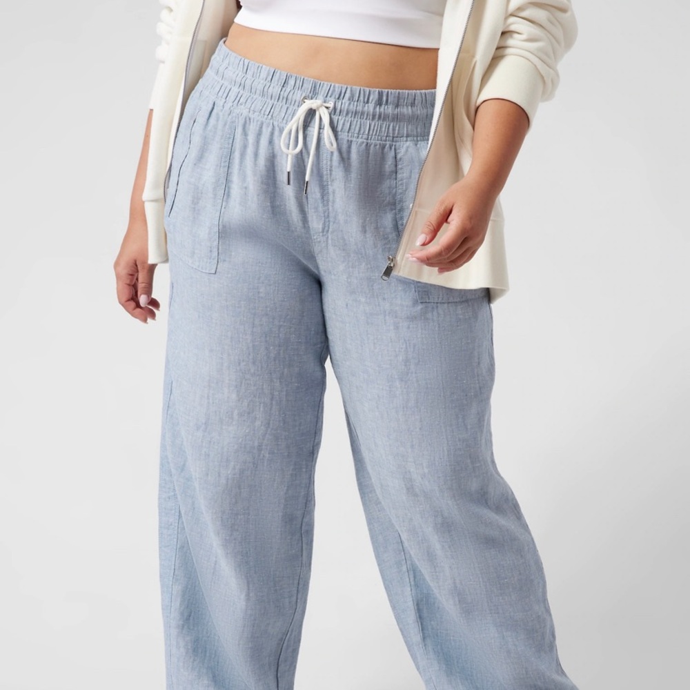 Athleta Cabo Wide-leg linen pants size 18 - 3 pair in chambray, black, and tan